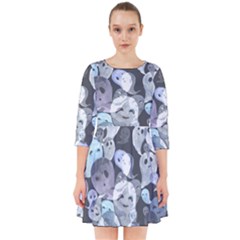 Ghosts Blue Sinister Helloween Face Mask Smock Dress by Mariart