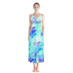 Transparent Colorful Rainbow Blue Paint Sky Button Up Chiffon Maxi Dress by Mariart