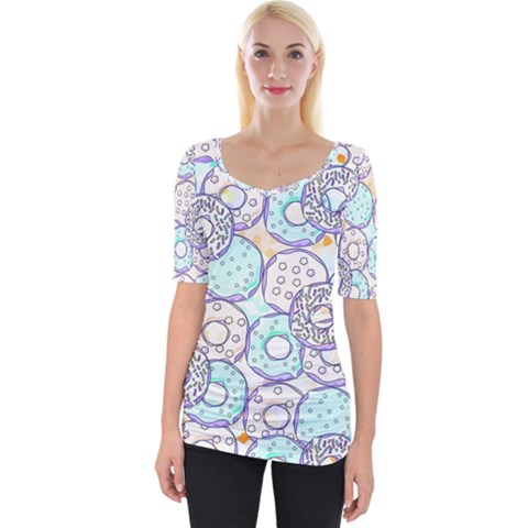 Donuts Pattern Wide Neckline Tee by ValentinaDesign