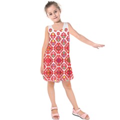 Plaid Red Star Flower Floral Fabric Kids  Sleeveless Dress by Mariart