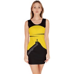 Man Mountain Moon Yellow Sky Bodycon Dress by Nexatart