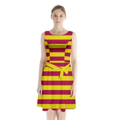 Red & Yellow Stripesi Sleeveless Waist Tie Chiffon Dress by norastpatrick