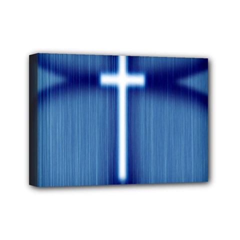 Blue Cross Christian Mini Canvas 7  X 5  by Mariart