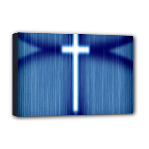 Blue Cross Christian Deluxe Canvas 18  X 12   by Mariart