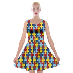 Fuzzle Red Blue Yellow Colorful Velvet Skater Dress by Mariart