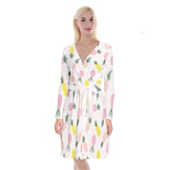 Pineapple Rainbow Fruite Pink Yellow Green Polka Dots Long Sleeve Velvet Front Wrap Dress by Mariart