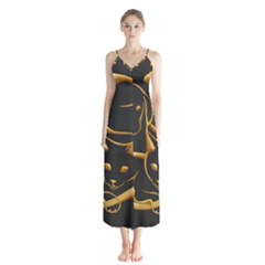 Gold Dog Cat Animal Jewel Dor¨| Button Up Chiffon Maxi Dress by Nexatart