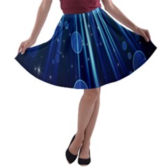 Blue Rays Light Stars Space A-line Skater Skirt by Mariart