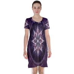 Flower Twirl Star Space Purple Short Sleeve Nightdress by Mariart