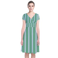 Green Line Vertical Short Sleeve Front Wrap Dress by Mariart