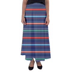 Horizontal Line Blue Green Flared Maxi Skirt by Mariart