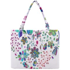 Prismatic Psychedelic Floral Heart Background Mini Tote Bag by Mariart