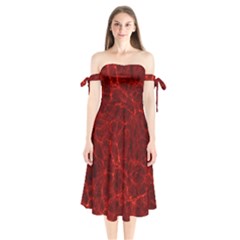 Simulation Red Water Waves Light Shoulder Tie Bardot Midi Dress by Mariart