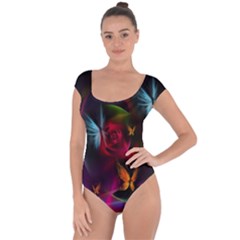 Beautiful Butterflies Rainbow Space Short Sleeve Leotard  by Mariart