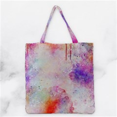 Watercolor Galaxy Purple Pattern Grocery Tote Bag by paulaoliveiradesign