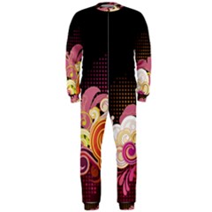 Flower Back Leaf Polka Dots Black Pink Onepiece Jumpsuit (men) 