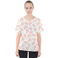 Flower Rose Red Green Sunflower Star V-neck Dolman Drape Top by Mariart