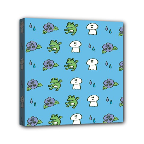 Frog Ghost Rain Flower Green Animals Mini Canvas 6  X 6  by Mariart