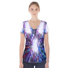 Seamless Animation Of Abstract Colorful Laser Light And Fireworks Rainbow Short Sleeve Front Detail Top by Mariart