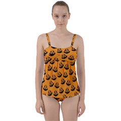 Halloween Jackolantern Pumpkins Icreate Twist Front Tankini Set by iCreate