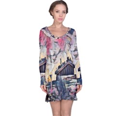 Modern Abstract Painting Long Sleeve Nightdress by NouveauDesign