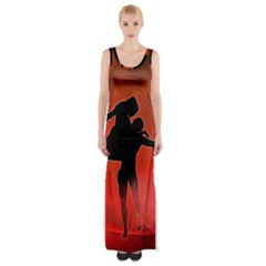 Dancing Couple On Red Background With Flowers And Hearts Maxi Thigh Split Dress by FantasyWorld7