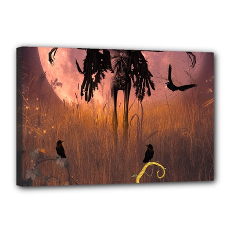 Halloween Design With Scarecrow, Crow And Pumpkin Canvas 18  X 12  by FantasyWorld7