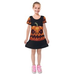 Halloween Pumpkin Kids  Short Sleeve Velvet Dress by Valentinaart