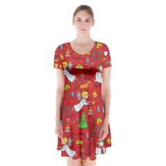 Christmas Pattern Short Sleeve V-neck Flare Dress by Valentinaart