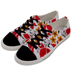 Flower Red Rose Star Floral Yellow Black Leaf Men s Low Top Canvas Sneakers by Mariart