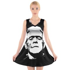 Frankenstein s Monster Halloween V-neck Sleeveless Skater Dress by Valentinaart