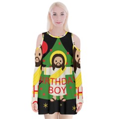 Jesus - Christmas Velvet Long Sleeve Shoulder Cutout Dress by Valentinaart