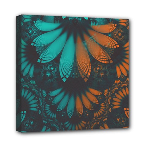 Beautiful Teal And Orange Paisley Fractal Feathers Mini Canvas 8  X 8  by jayaprime