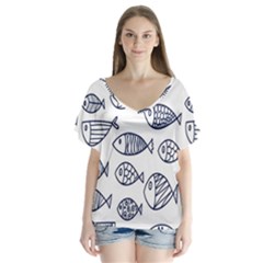 Love Fish Seaworld Swim Blue Sea Water Cartoons V-neck Flutter Sleeve Top by Mariart