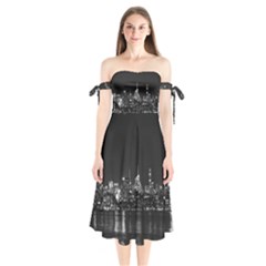 New York Skyline Shoulder Tie Bardot Midi Dress by Celenk