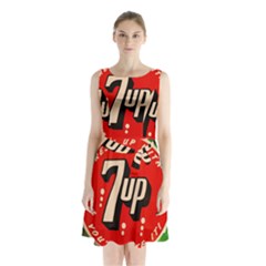 Fresh Up With  7 Up Bottle Cap Tin Metal Sleeveless Waist Tie Chiffon Dress by Celenk