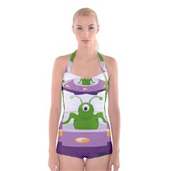 Ufo Boyleg Halter Swimsuit  by Celenk