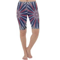 Red White Blue Kaleidoscopic Star Flower Design Cropped Leggings  by yoursparklingshop