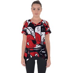 Red Black And White Abstraction Cut Out Side Drop Tee by Valentinaart