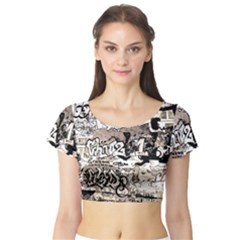 Graffiti Short Sleeve Crop Top by Valentinaart