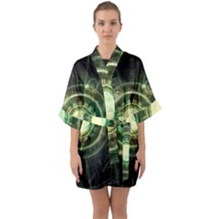 Green Chaos Clock, Steampunk Alchemy Fractal Mandala Quarter Sleeve Kimono Robe by jayaprime