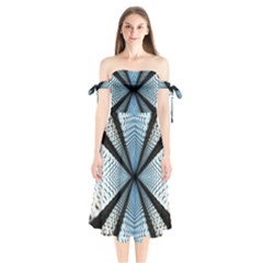 6th Dimension Metal Abstract Obtained Through Mirroring Shoulder Tie Bardot Midi Dress by Celenk