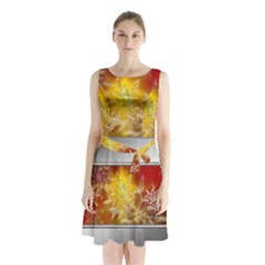 Christmas Candles Christmas Card Sleeveless Waist Tie Chiffon Dress by Celenk