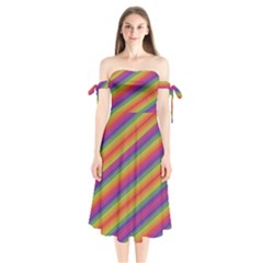 Spectrum Psychedelic Green Shoulder Tie Bardot Midi Dress by Celenk