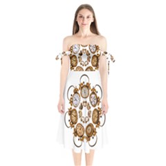 Time Clock Alarm Clock Time Of Shoulder Tie Bardot Midi Dress by Celenk