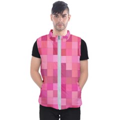 Pink Square Background Color Mosaic Men s Puffer Vest by Celenk