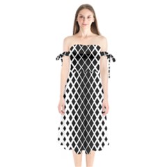 Square Diagonal Pattern Monochrome Shoulder Tie Bardot Midi Dress by Celenk