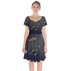 Space Travel Spaceship Space Short Sleeve Bardot Dress by Celenk