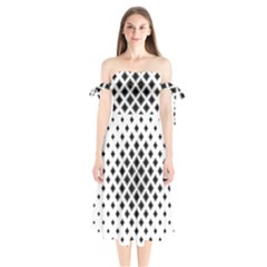 Square Pattern Monochrome Shoulder Tie Bardot Midi Dress by Celenk