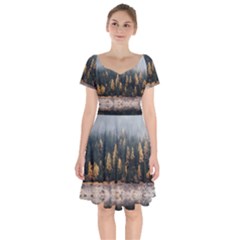 Trees Plants Nature Forests Lake Short Sleeve Bardot Dress by Celenk